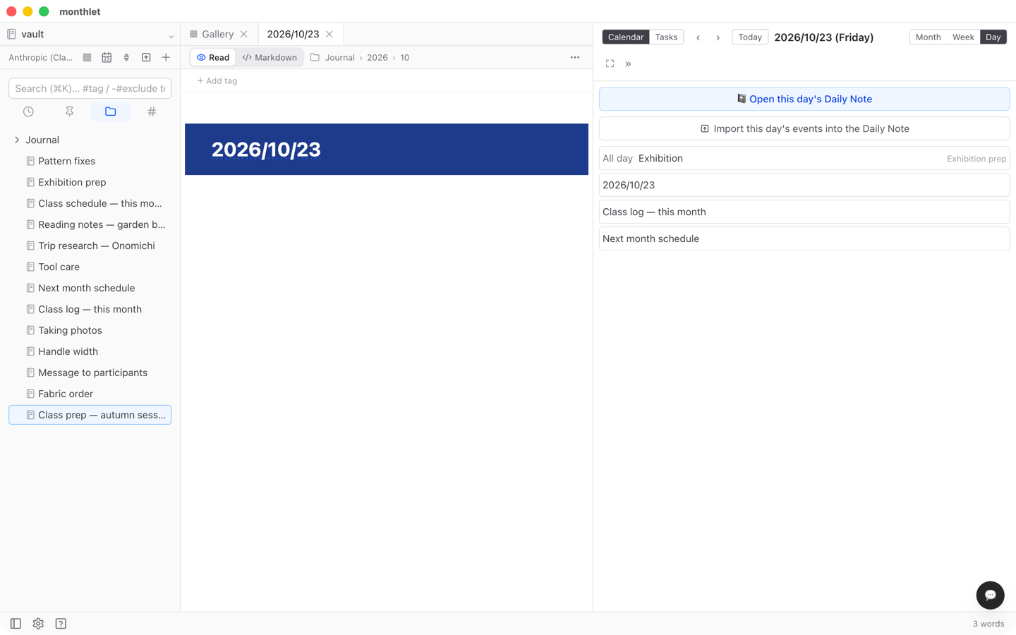 A Daily Note right after it is created. The body is just the date heading, and the tab title is the date as well