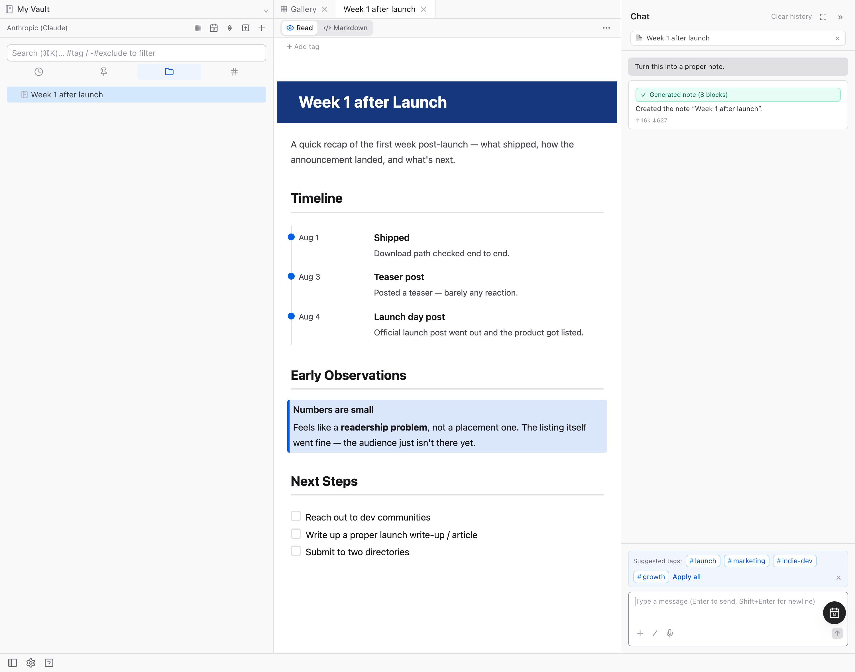 The AI writes the note as an HTML file