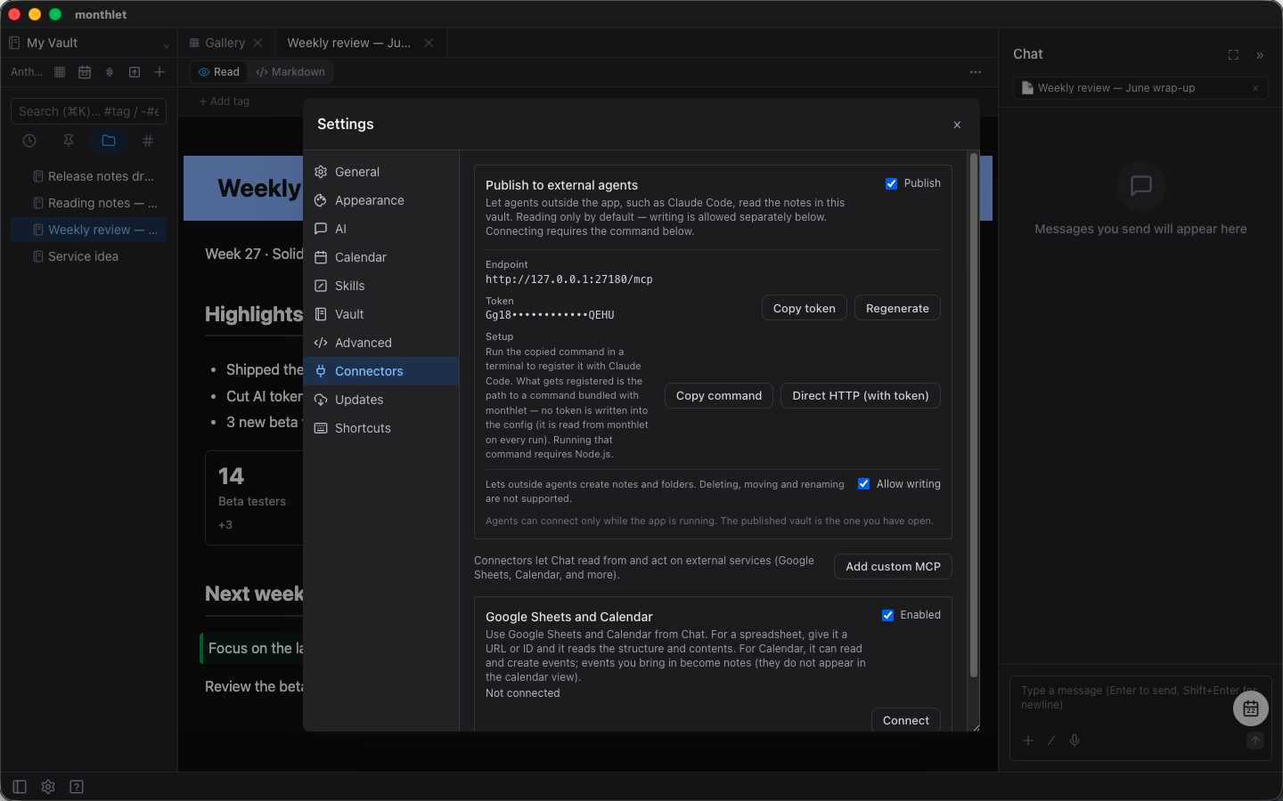 Turning on Publish to external agents under Settings → Connectors