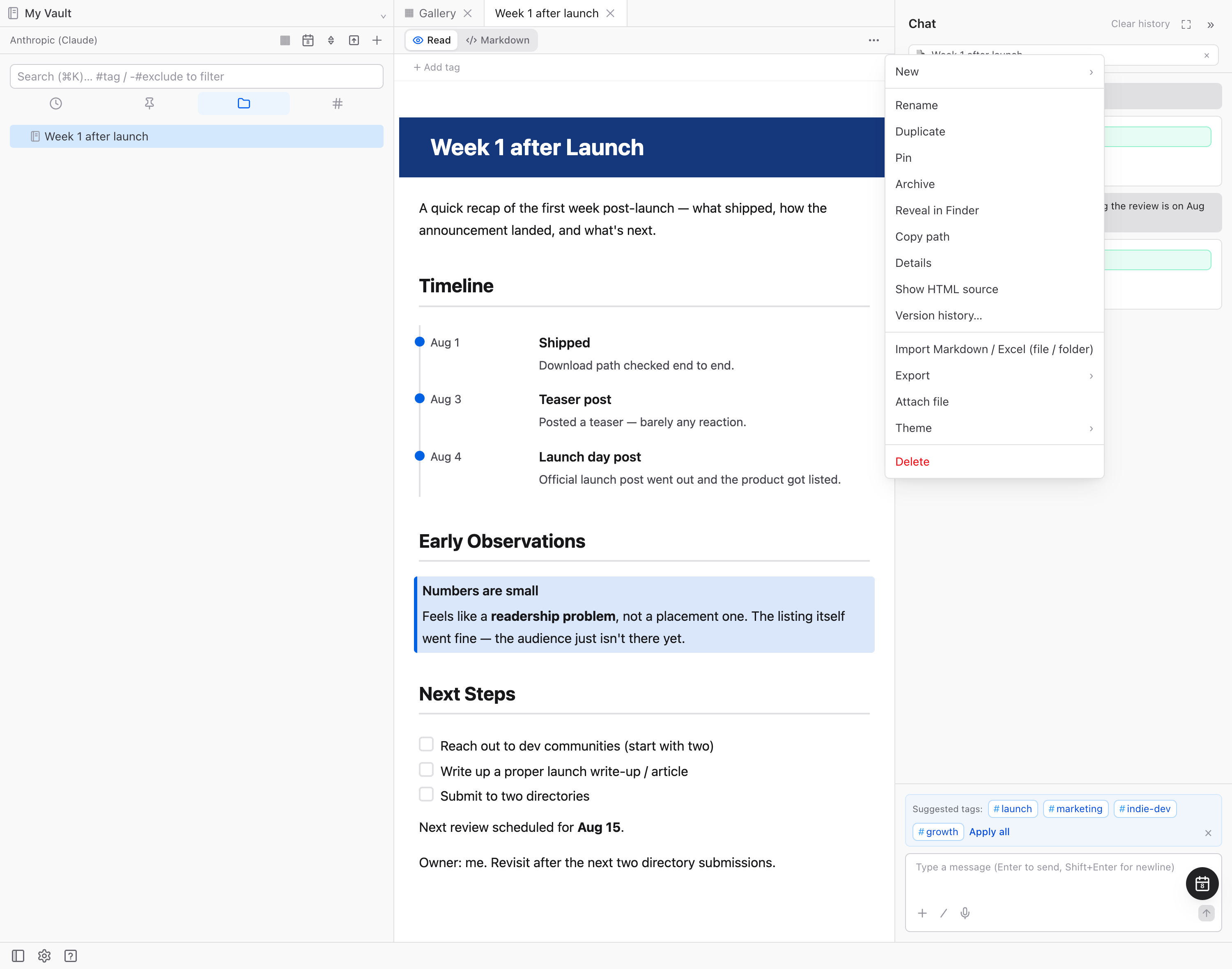 Version history in the note’s more-actions menu