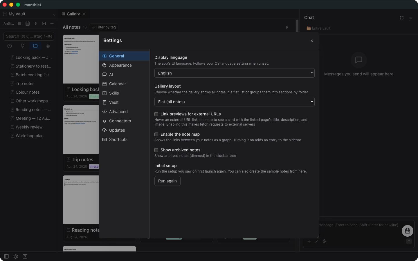 Enable the note map, in the General tab of Settings. It is off by default